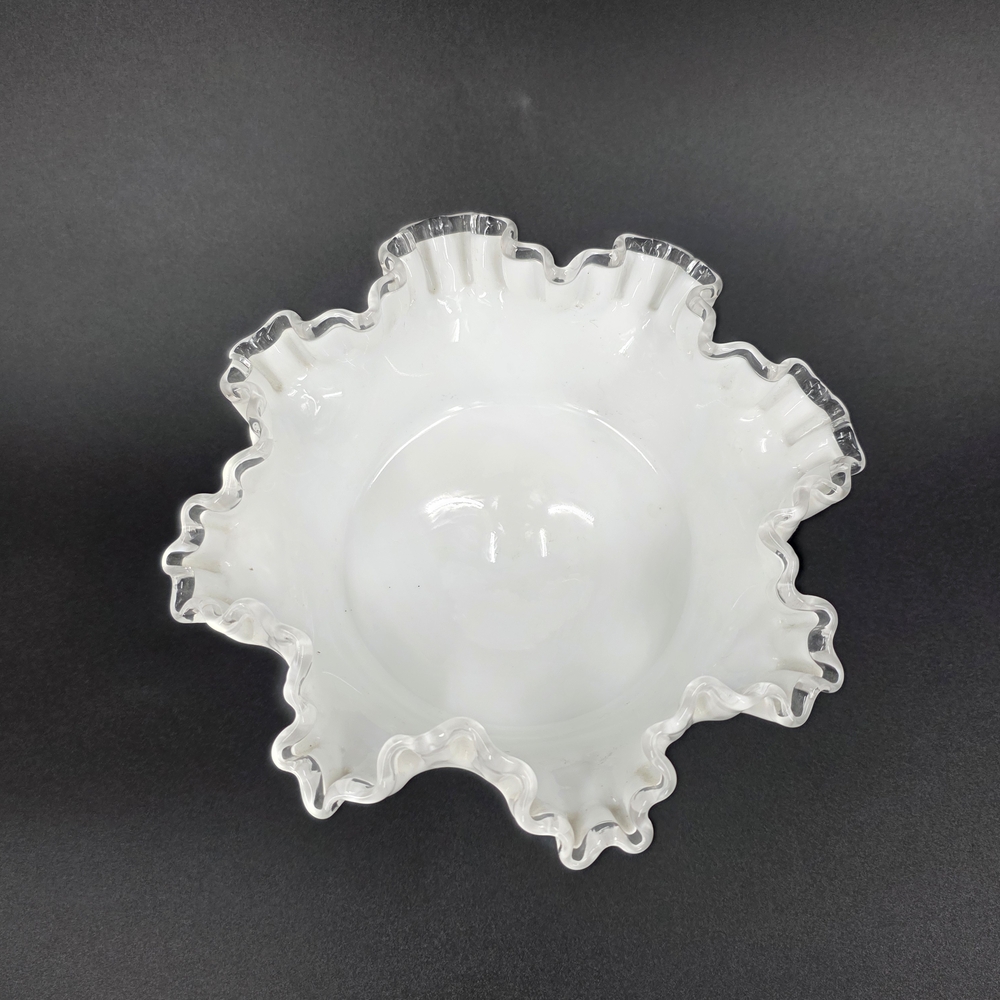 Fenton White Glass Ruffled Edge Compote - Picture 2 of 7